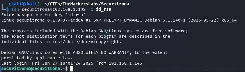 SSH connection with cracked id_rsa key
