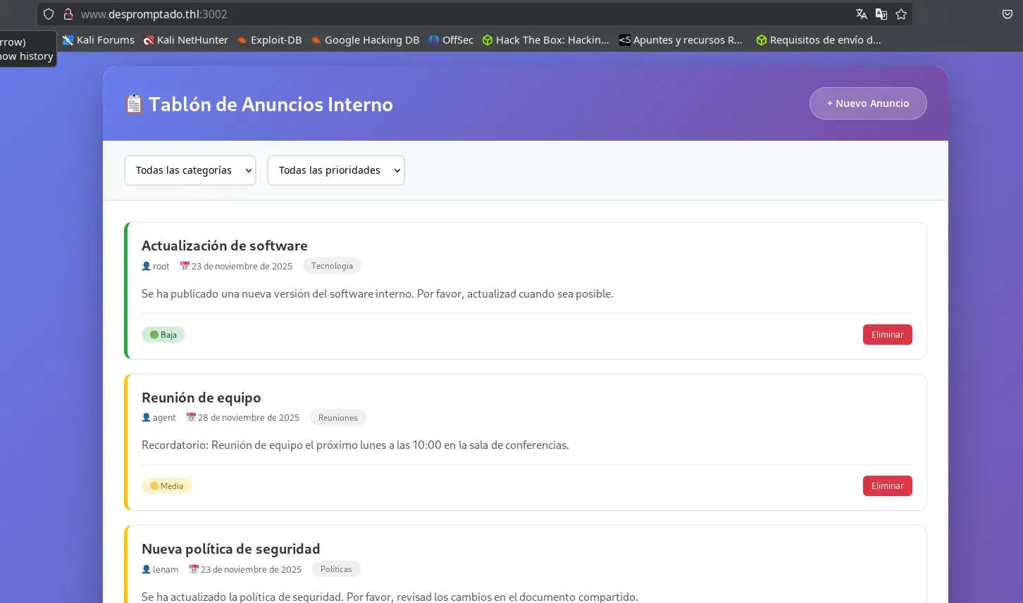 Tablón de anuncios interno