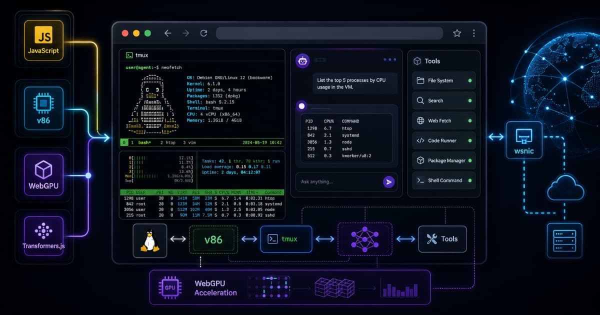Browser Agent v86 POC: a Linux VM, an LLM, and agent tools inside the browser