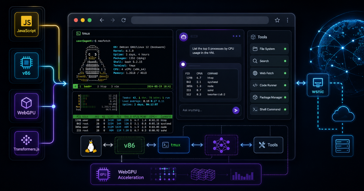 Browser Agent v86 POC: a Linux VM, an LLM, and agent tools inside the browser