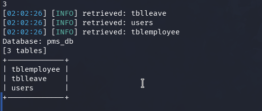 sqlmap tables