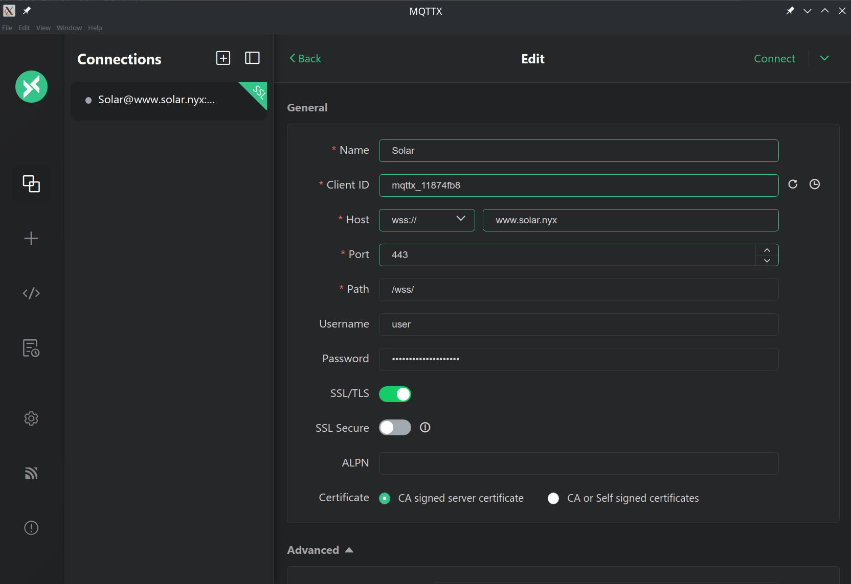 Configuración MQTT user